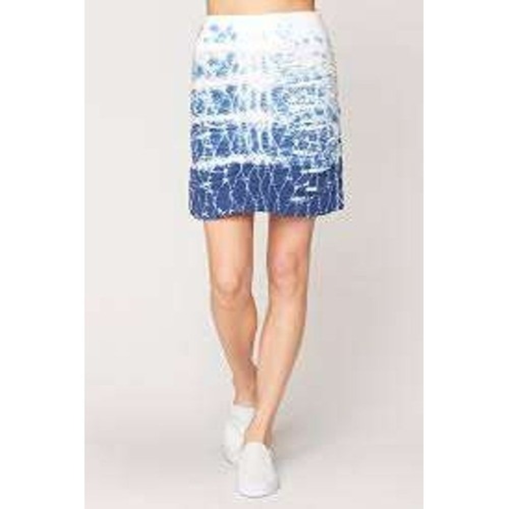 XCVI Wearables XS The Trace‎ Skirt Short Ruched Tie Dye Cotton Blend Blue White
